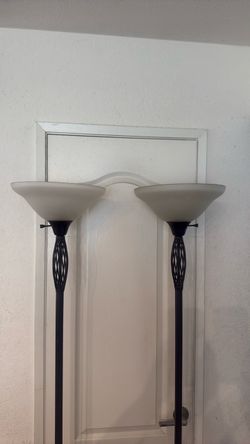 Pair of Black Torchiere Floor Lamps