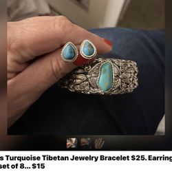 Beautiful Tibetan Turquoise Bracelet And Earrings 