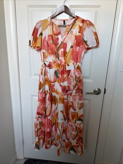 Pretty Garden Women’s Size M Tropical Summer Flutter Sleeves Midi Dress