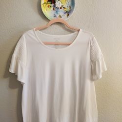 Women's Nine West Smocked Flutter Sleeve Tee White XXL Smocked Detailing