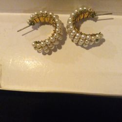 Vintage 1930s For Layer Pearl And Gold Spiral Hoop And Rings Bought From Sears Over 50 Years Ago