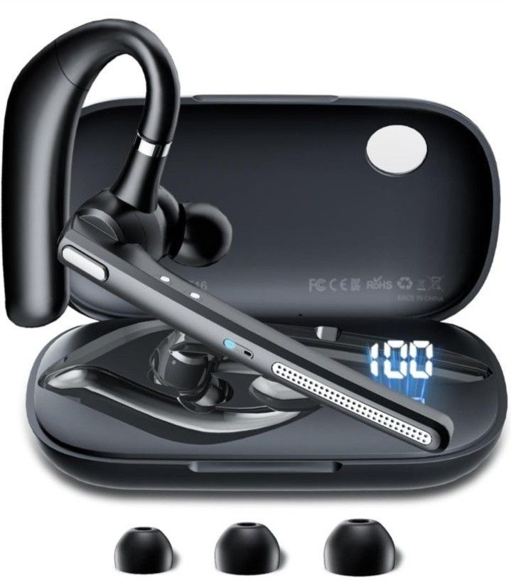 Wireless Earpiece with 500mAh Charging Case Hand-Free Headphones Noise Canceling Mic