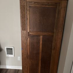 Antique Wooden Wardrobe With Hook And Mirror