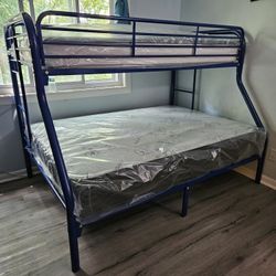 Brand New In box Twin Full Blue Color Metal Bunk Bed Frame Only