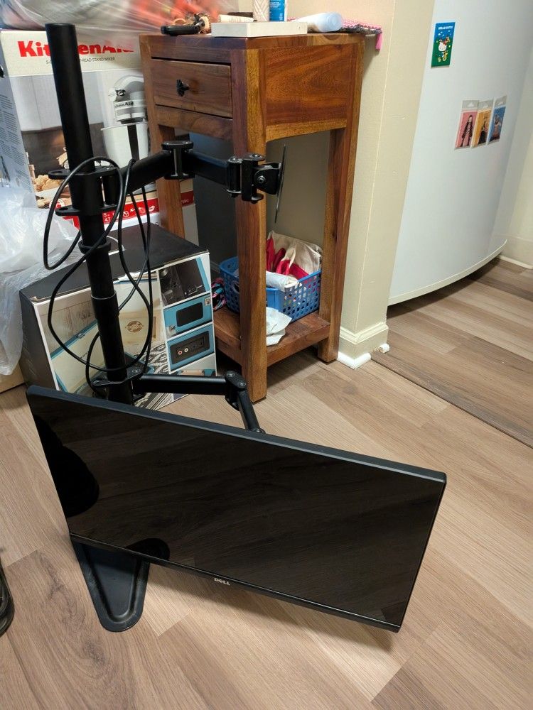 Two tier kierger computer monitor stand with display port chord