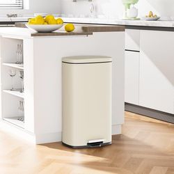 C413 $50 13.2 Gal Step Kitchen Trash Can, Stainless Steel Garbage Bin, Beige Large Garbage Can with Removable Inner Bucket, Foot Pedal, Soft-close Li
