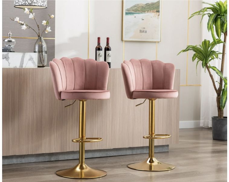 NEW Pink And Gold Velvet Bar Stools (2 Stools)