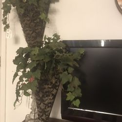 Set Of Two Tall Vintage Scones With Artificial Plants