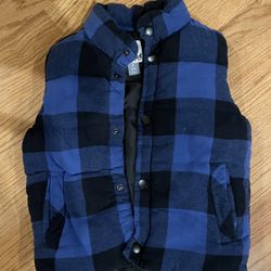 Old Navy Blue Plaid Puffer Vest Sz- 6/7