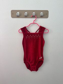 GK Elite Red Velvet Rhinestone Gymnastics Leotard Medium