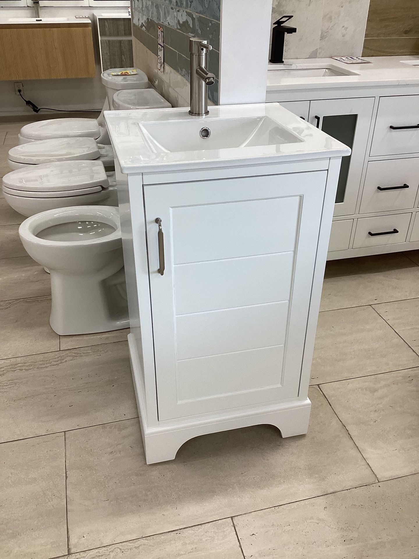 20” Bathroom Vanity Cabinet New Solid Wood Fully Assembled Softclose Door White Ceramic Top Sink Integrated Ready For Pick Up Today