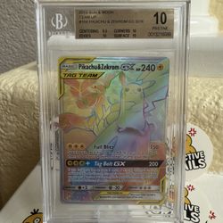 2019 POKEMON SUN MOON TEAM UP SECRET RARE FULL ART PIKACHU ZEKROM GX BGS 10