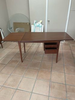 Vintage 1950s Arne Vodder for Sibast Mid Century Modern Teak Drop Leaf Desk located by the Miami Design District.