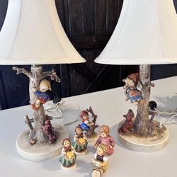 Goebel Hummel Figurines & 2 Signed Goebel Hummel Lamps