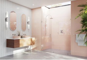 Glass Warehouse Illume 72 in. W x 78 in. H Wall Hinged Frameless Shower Door in Polished Nickel with Clear Glass