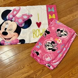 Minnie Mouse Toddler Kids Bed Size Fleece Throw Blanket And Pillowcase $5 Firm