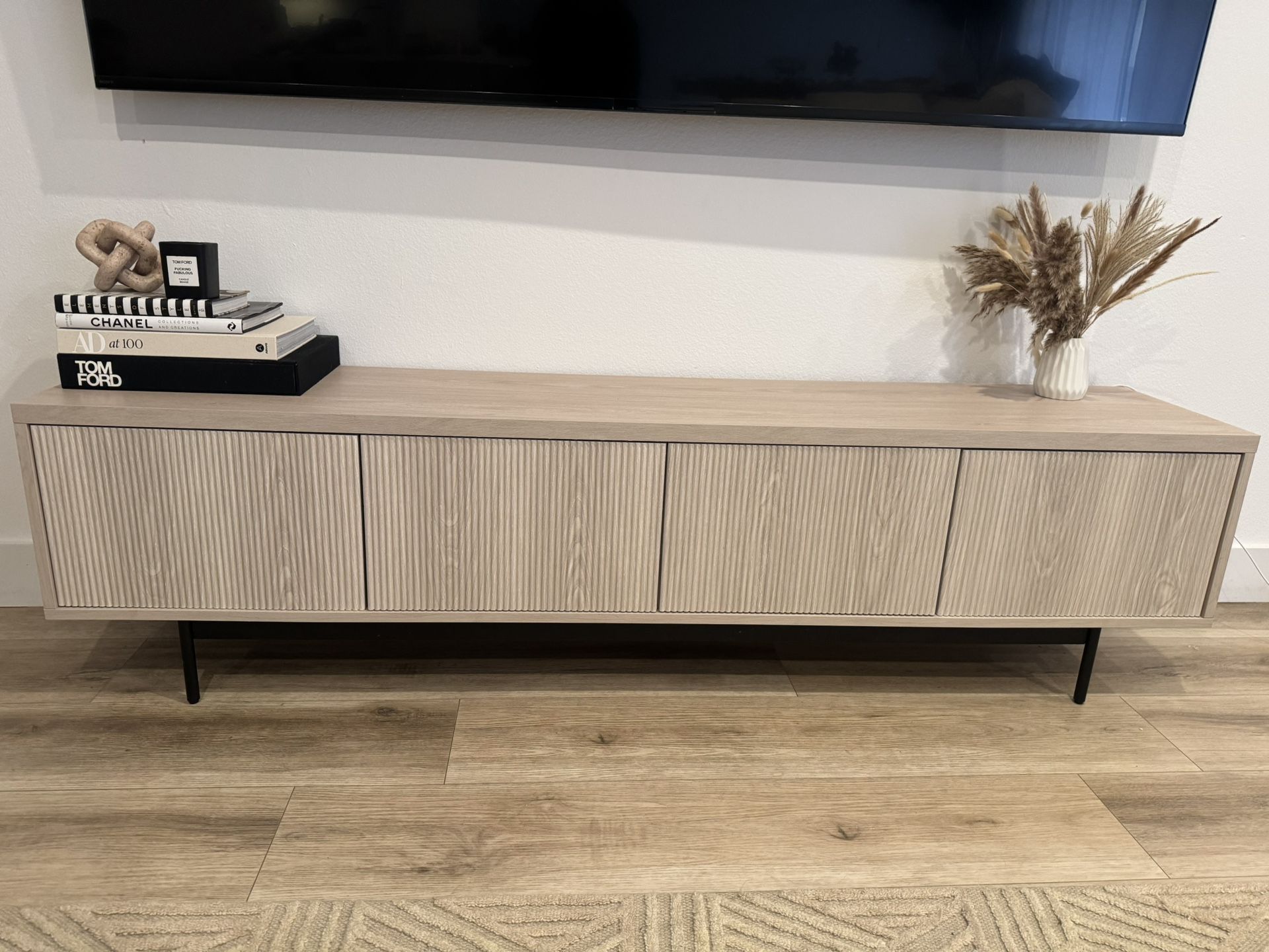 70” Oak Wood Fluted Media Stand