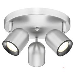 3 Light Track Lighting Fixtures Ceiling, Brushed Nickel Round Track Lighting Fixtures 3000K GU10 Bulbs Included, LED Track Lights