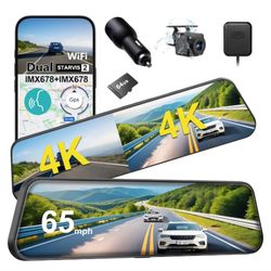 ☆ Dual Sony STARVIS 2 IMX678 Sensors 4K+4K Mirror Dash Cam Front and Rear, 12" Smart Rear View Camera with ADAS Blind Spot Detection, Super Night Visi