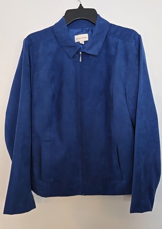 Vtg. Signed Studio Works Blue Faux Suede Zip Ip Women's Size 16/XL Jacket 2 Pockets