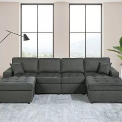 🔥 Sectional Sofa, Ash Black Color, Dorris Fabric, 120"x60"x35" High, New in the Box.
