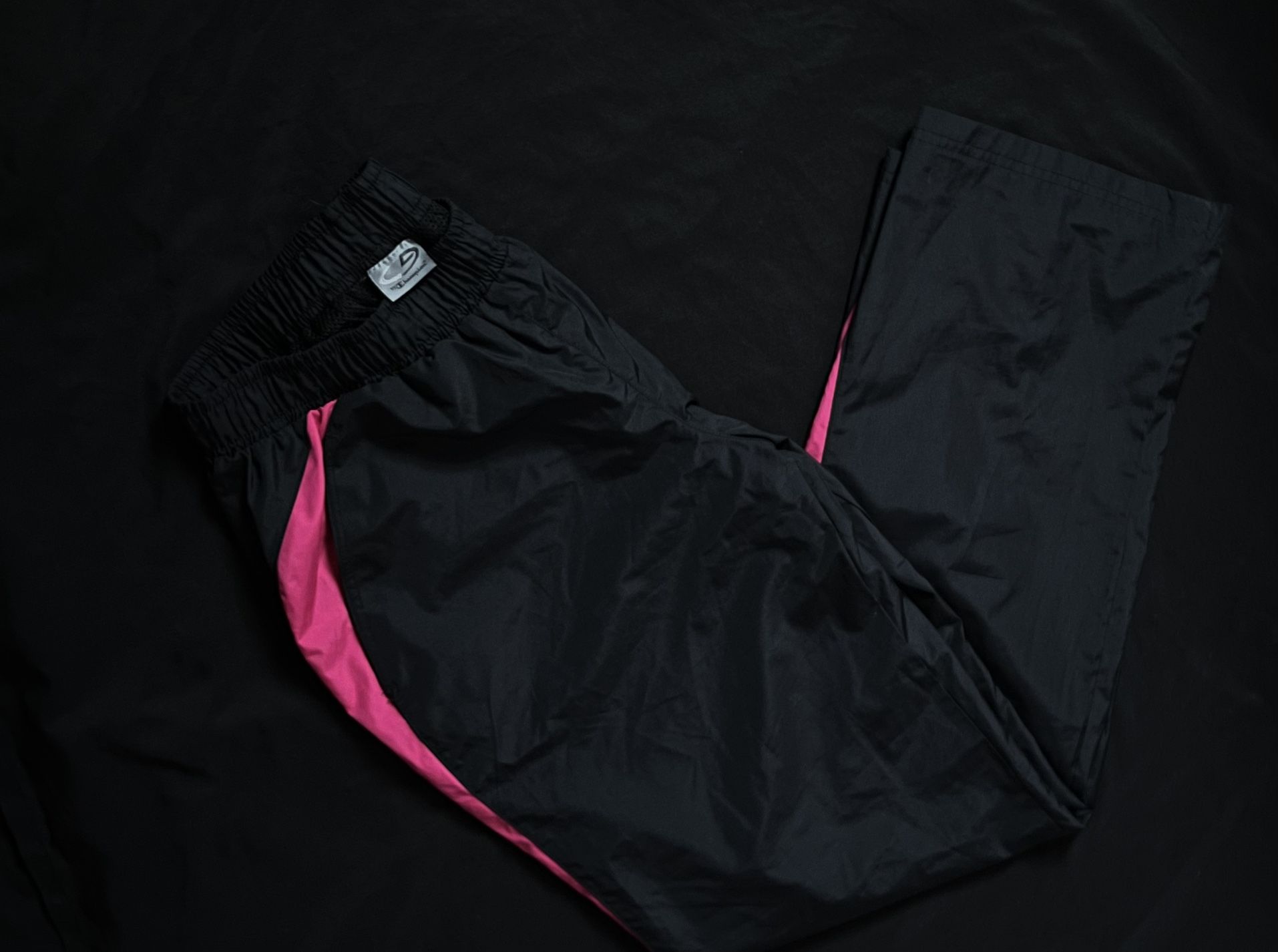 Y2K baggy champion black and pink nylon track pants 