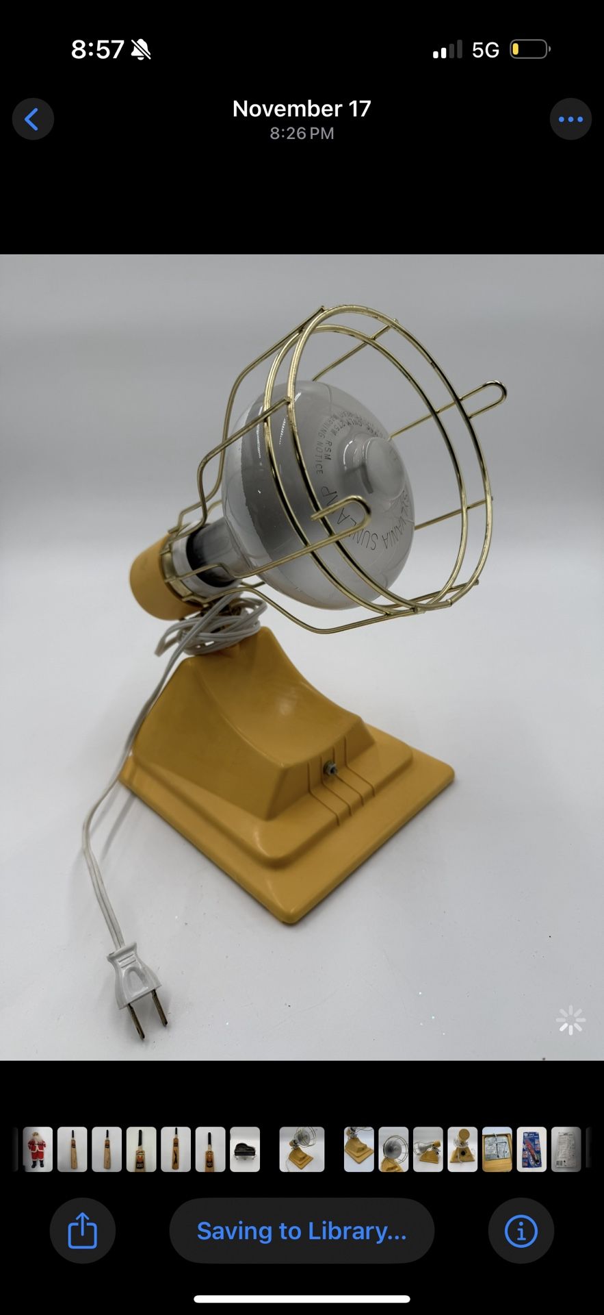 Vintage Sun Tan Lamp Yellow With GE Bulb Adjustable Model Safety Cage W/ Dial