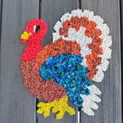 Vintage Thanksgiving Fall Turkey Melted plastic Popcorn wall decoration 15”x12” Indoor or outdoor  Colors are bright and vivid