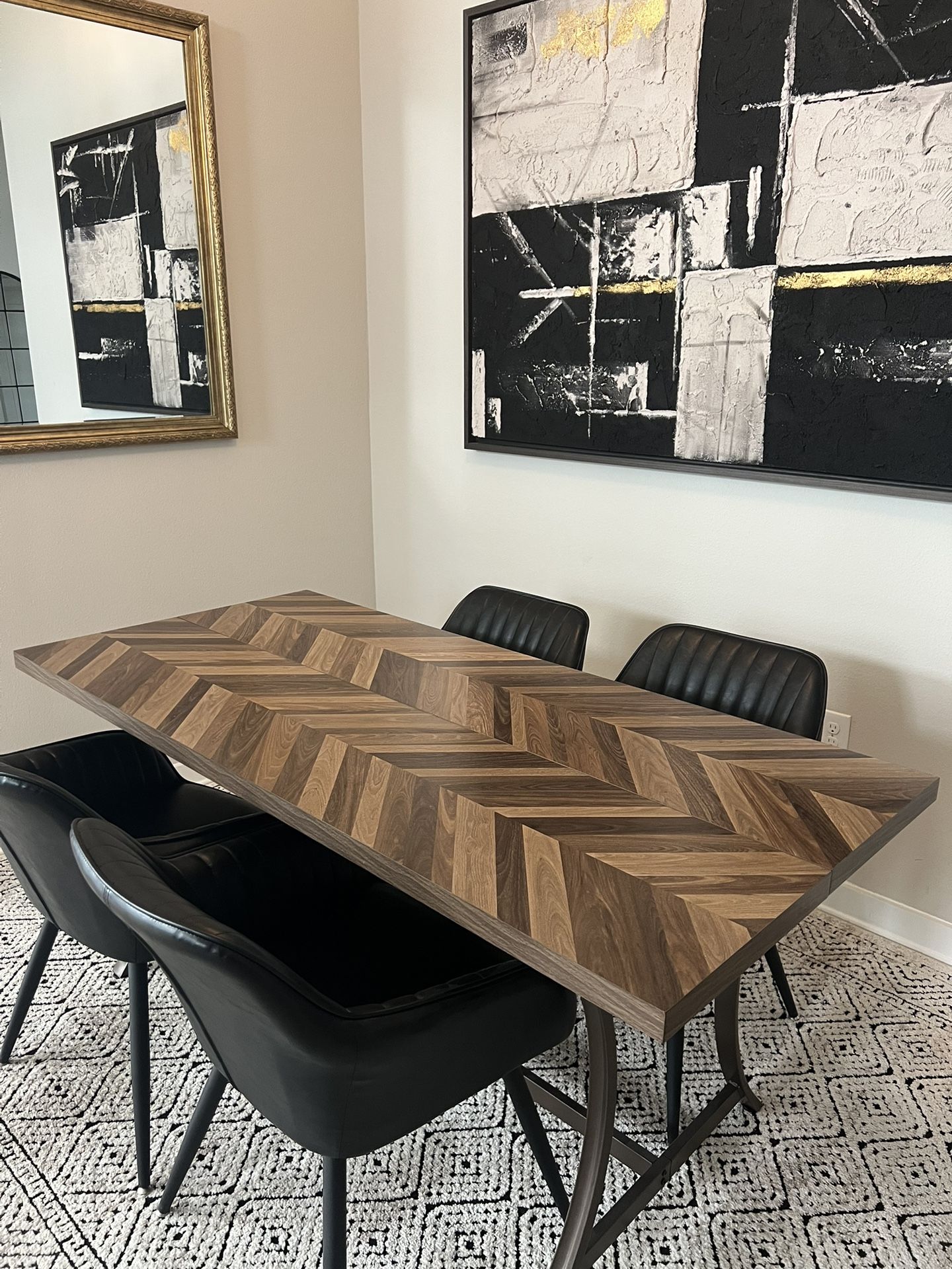 67x31x30 Dinning Room Table Modern Chevron Wood Dining Table
