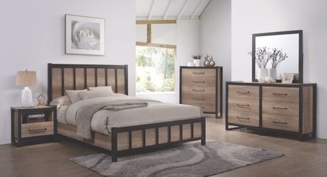 Weathered Oak and Black Industrial Chic Bedroom Set - Queen or King (NO CREDIT CHECK FINANCING AVAILABLE)