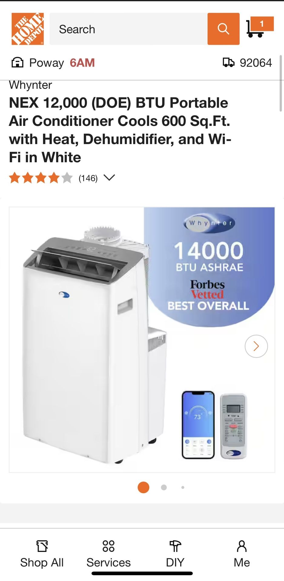 Whynter Inverter Portable Air Conditioner 14,000 BTU with Dual Hose, Dehumidifier, Cooling Fan