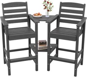 SERWALL Tall Adirondack Chairs Set of 2, Outdoor Bar Height Barstools Chair Set for Bistro, Poolside, Garden, Grey (2 Pcs (Connecting))