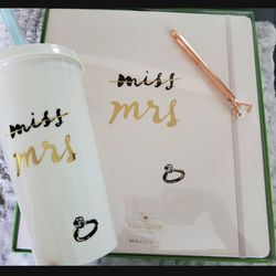 New Kate Spade Miss To Mrs Wedding Planner And Tumbler With Diamond Pen - Engagement 