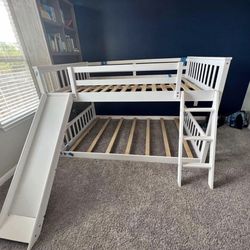 White Solid Wood Bunk Bed With Slide