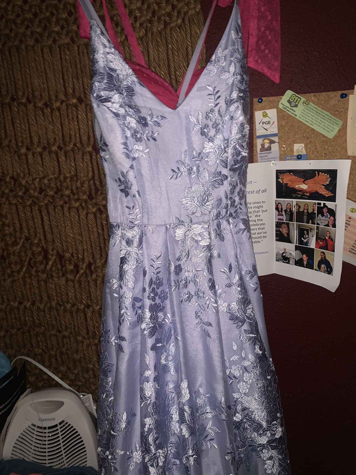 Macy’s Lavender Princess Prom Dress, V-line Neck, Adjustable Spaghetti Strap