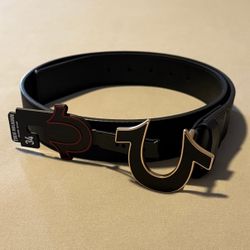 True Religion Brand Jeans Men’s Black Gold Horseshoe Buckle Belt New DS