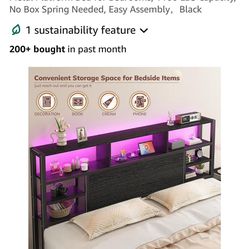 Homkdom FULL Size Bed Frame with Storage Headboard, LED Lights & Charging Station
