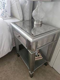 TWO-Mirrored/Wood Side Tables