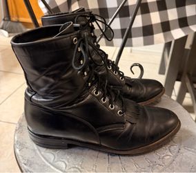 Vintage Justin Lace Up Boots Mens SIZE 10.5 Leather Black Color