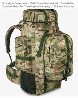 Boundless Performance Metal Frame Rucksack with Detachable Day Pack Great For Traveling and Camping | 125 Liters Capacity