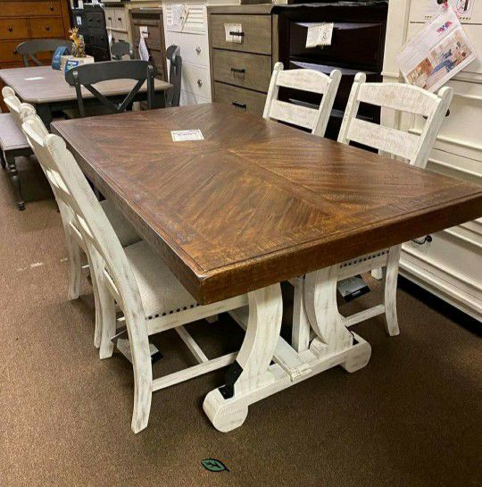 Valebeck White-Brown Dining Room Set🪑🪑5 Piece Price!! (Table+4 Chairs)🏡
