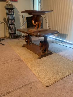 Hand carved elephant, coffee table in footstool
