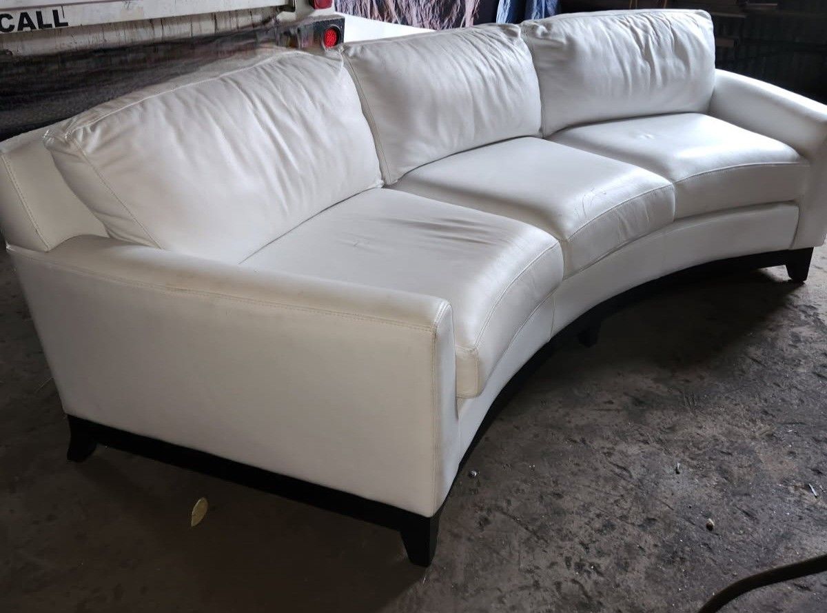 White Leather Curve Couch