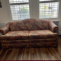 Small Multicolored Camelback Sofa/Couch