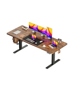 71 x 30 Large Electric Standing Desk, Height Adjustable Computer Desk, 29.5" Deep Desktop, Stand up Gaming Office Table with 2 Hooks, 3 Preset Heights