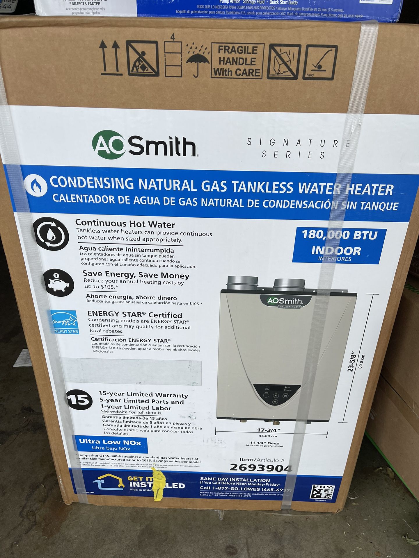 A.O. Smith Signature Series 8-GPM 180000-BTU Indoor Natural Gas Tankless Water Heater