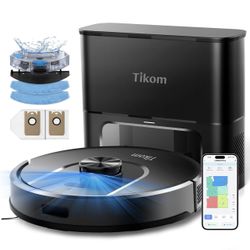 Tikom Robot Vacuum and Mop, 6000Pa Robotic Vacuum Cleaner with Self-Emptying Base, 90 Days Capacity, LiDAR Navigation, Home Mapping, Ideal for Pet Hai