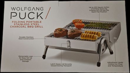 Wolfgang Puck folding portable stainless steel charcoal BBQ grill