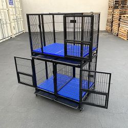 New $320 (Set of 2) Stackable Dog Cage 41x31x65” Heavy Duty Kennel w/ Plastic Tray 