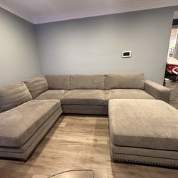 Large Brown Sectional Couch Set With Ottoman 
